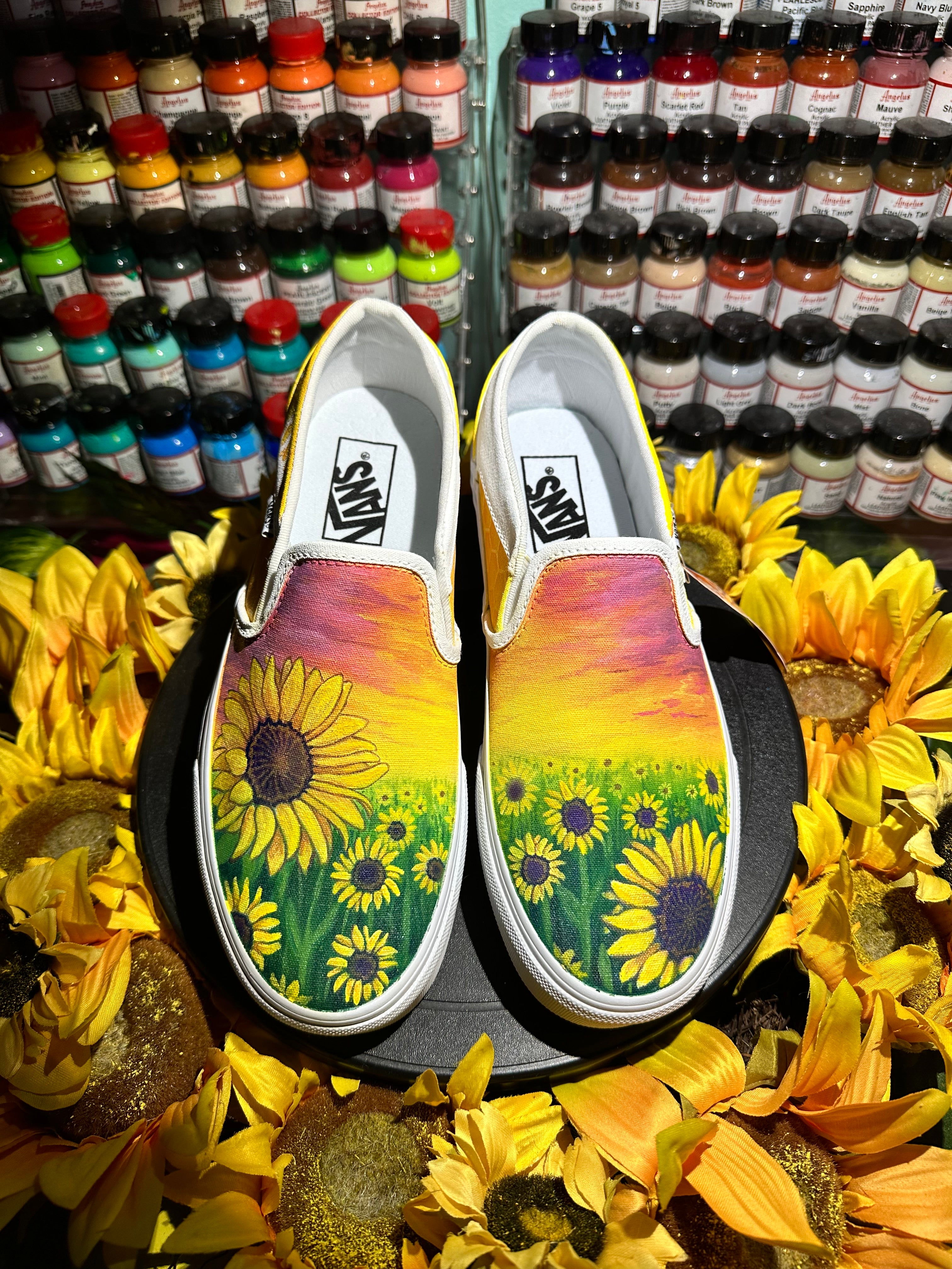 Painted Vans Floral Pattern Vans Custom Sunflower Vans- Size