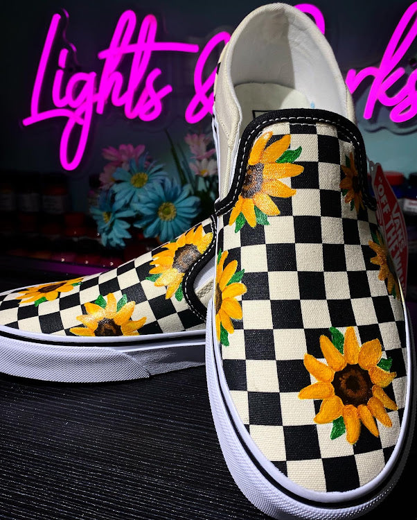Vans, Shoes, Vans Custom Yellow Checkered Skater Shoes