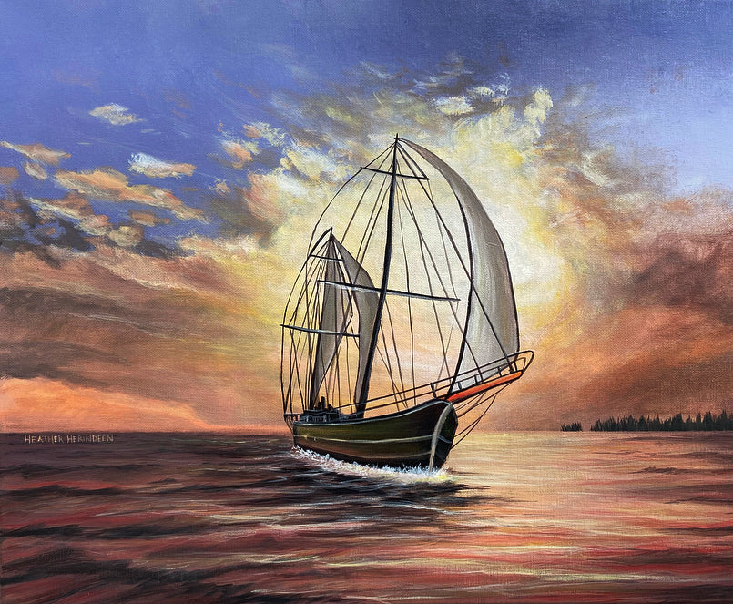 Sunset Sail-16x20in Acrylic Painting